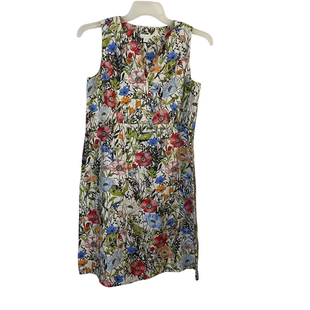 J. Jill Love Linen Floral Sleeveless V-Neck A-Line Dress Multicolor Petite XS